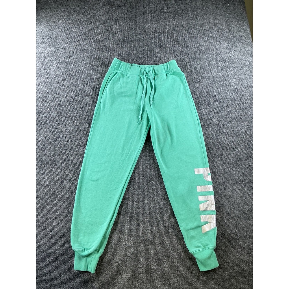 Victoria's Secret PINK Mint Green Silver Foil Logo Jogger Sweatpants XS